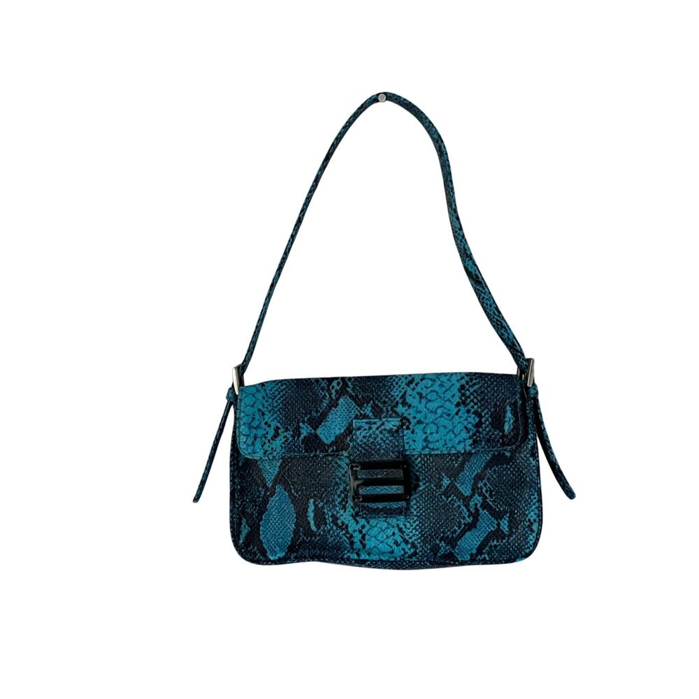 Black and Blue Faux Snakeskin Handbag: 90s, Y2K